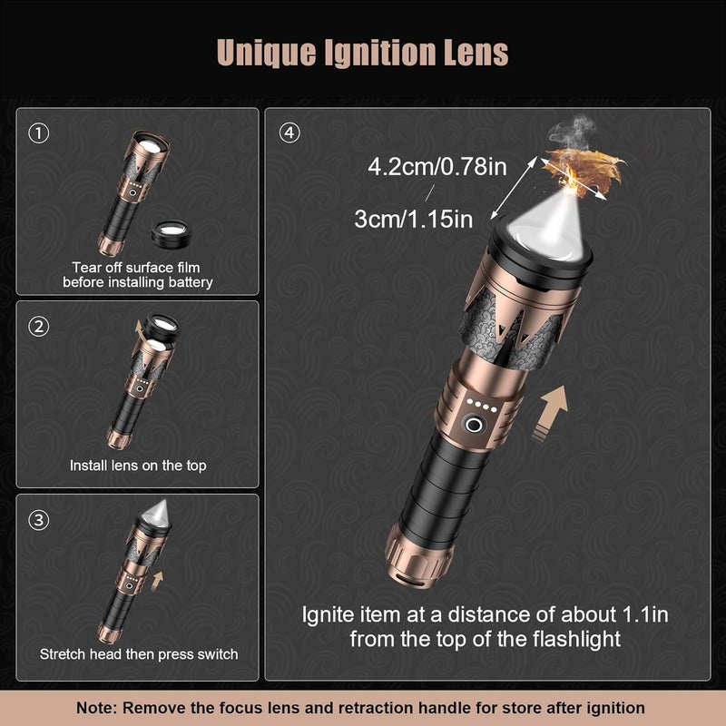 SkyFire Rechargeable Flashlights High Lumens with Ignition Lens,5000 Super Bright Tactical Flashlight,Zoomable,6Modes,Waterproof Flash Light for Camping Essentials,Outdoor,Home Emergency-Upgraded - Image 2